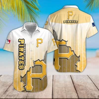 MLB Pittsburgh Pirates Hawaiian Shirt Basic Burnt Striped Pattern Reveals The Symbol P Hawaiian Beach Gift For Baseball Fans