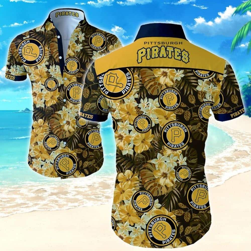 Vintage MLB Pittsburgh Pirates Hawaiian Shirt Aloha Hibiscus Plumeria Flowers And Tropical Palm Leaves Pattern Beach Gift