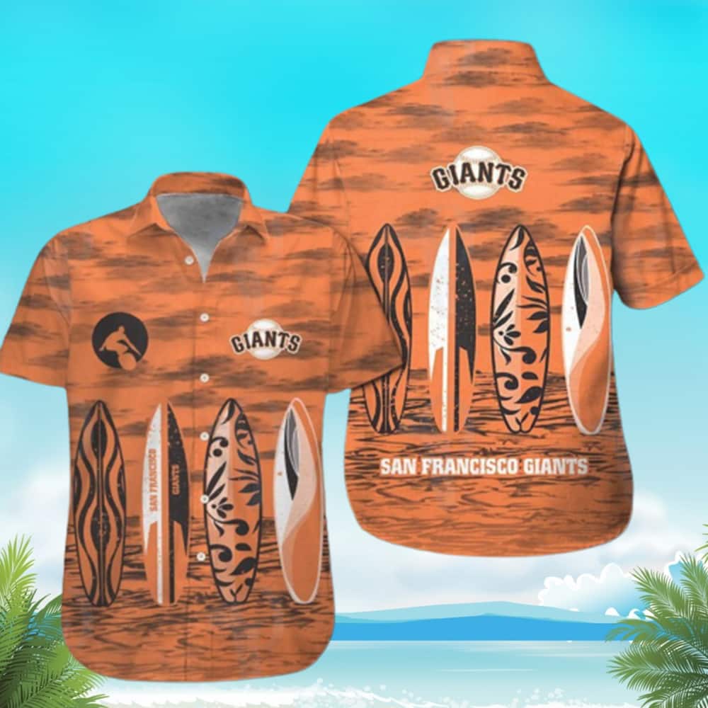 MLB San Francisco Giants Hawaiian Shirt The Orange Sea Background With Simple Surfboards Pattern Meaningful Beach Gift For Him
