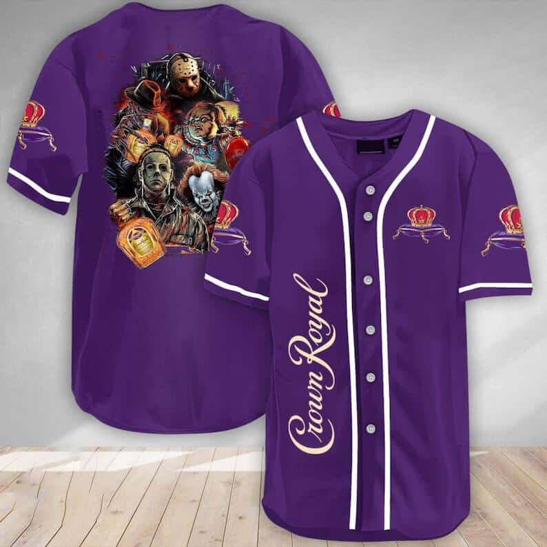 Purple Crown Royal Baseball Jersey Halloween Horror Characters Gift For Wine Lovers
