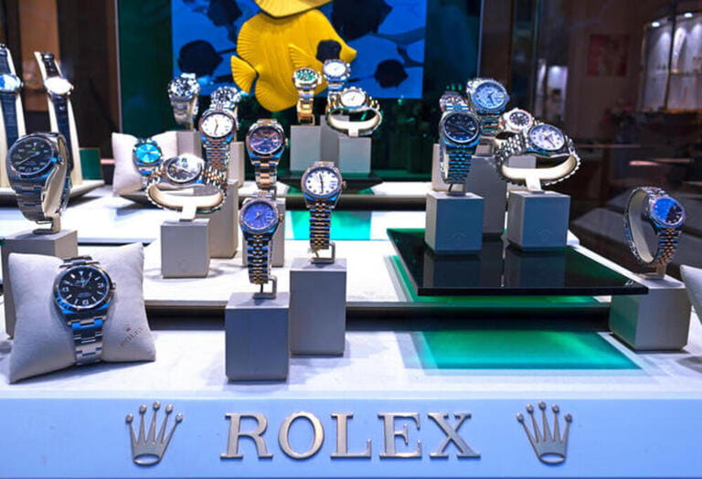 shop window display of rolex watches