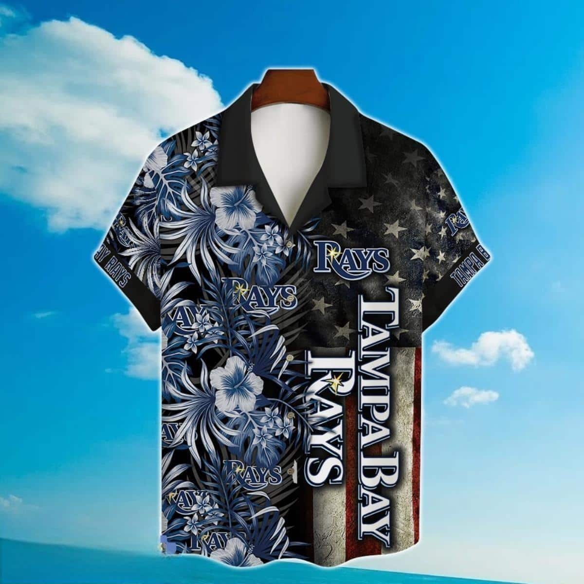 MLB Tampa Bay Rays Hawaiian Shirt Tropical Hibiscus With American Flag Unique Gift For Summer Lovers