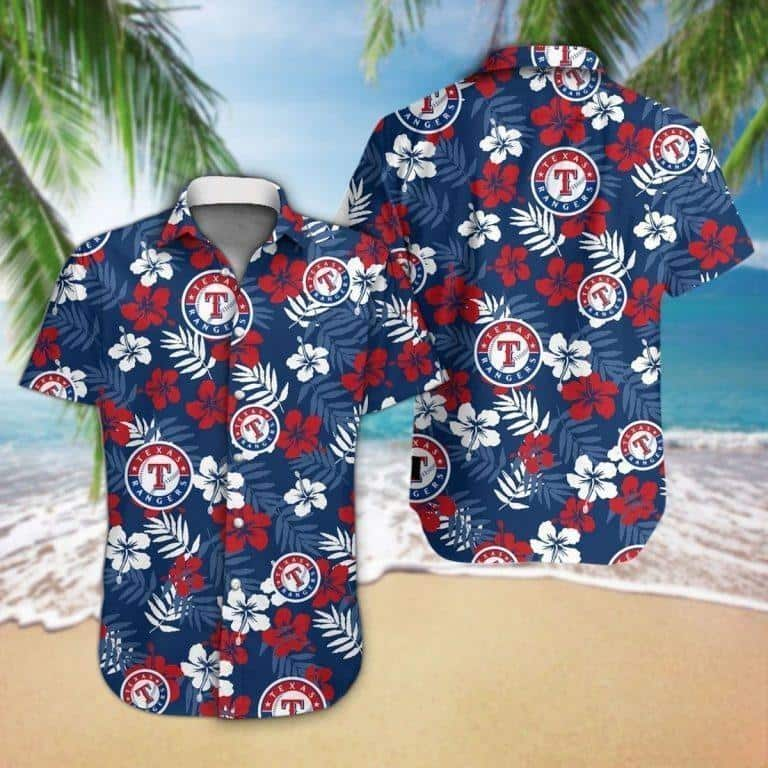 Custom Texas Rangers Hawaiian Shirt Mascot Tropical Flower Texas