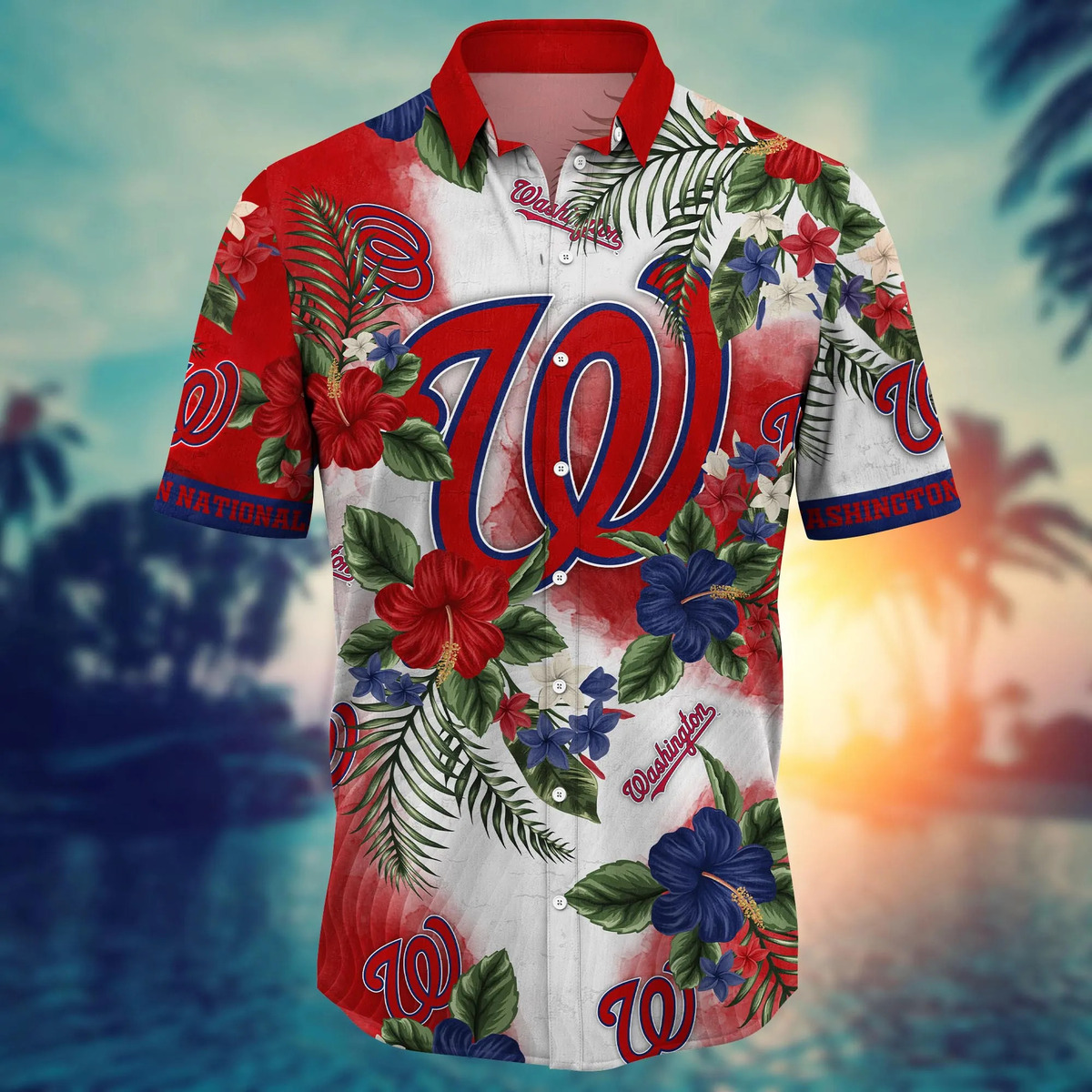 MLB Washington Nationals Hawaiian Shirt Hibiscus Flowers Aloha Beach Trip Gift