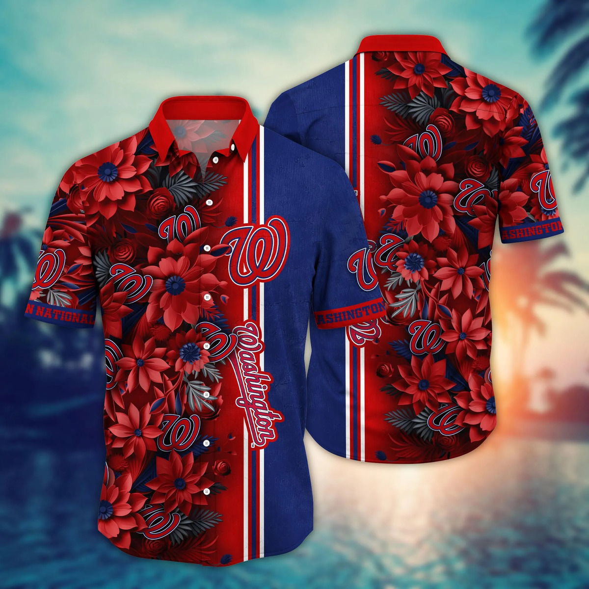 MLB Washington Nationals Hawaiian Shirt Red Aloha Flower Summer Vacation Gift