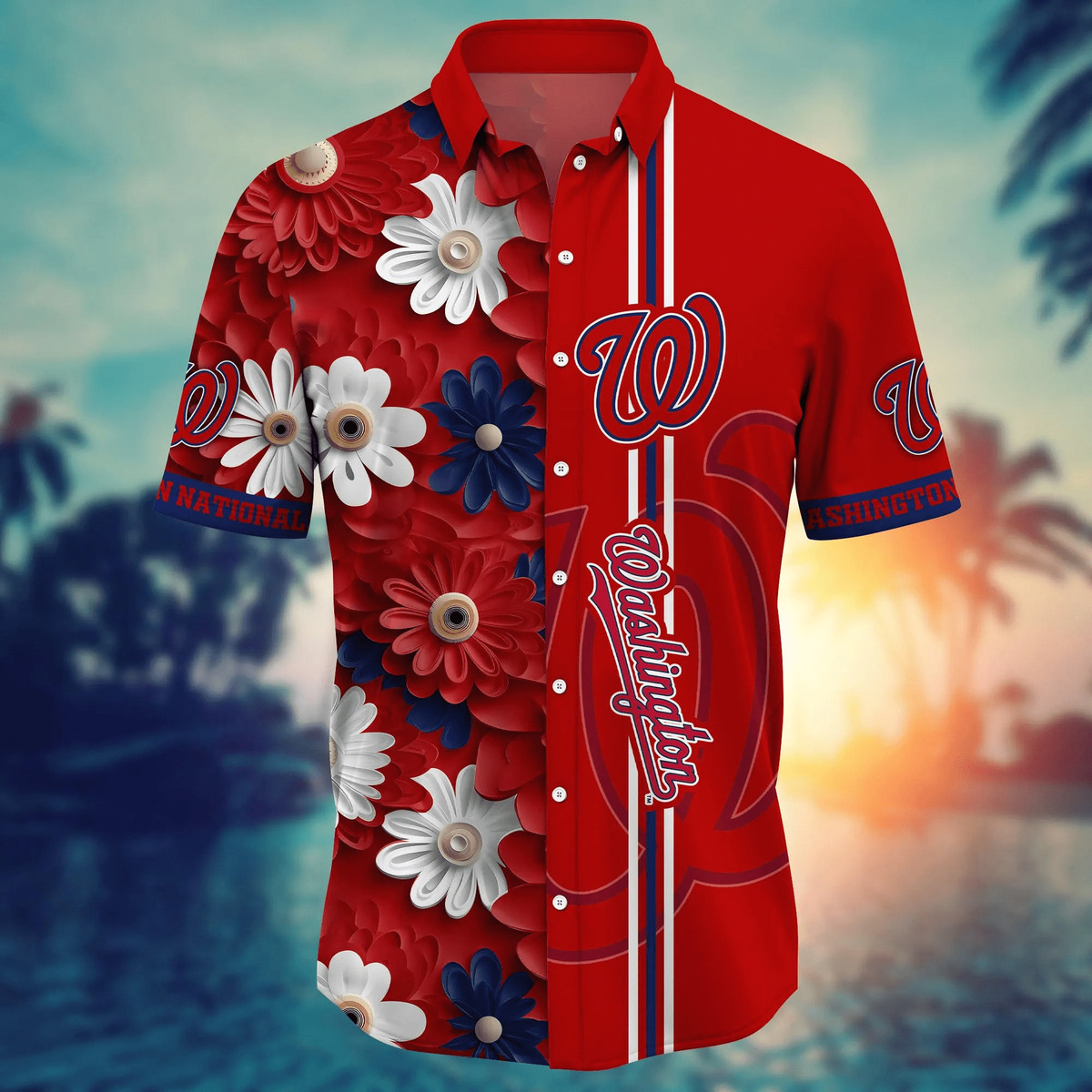 Red Aloha MLB Washington Nationals Hawaiian Shirt Abstract Flower Beach Lovers Gift