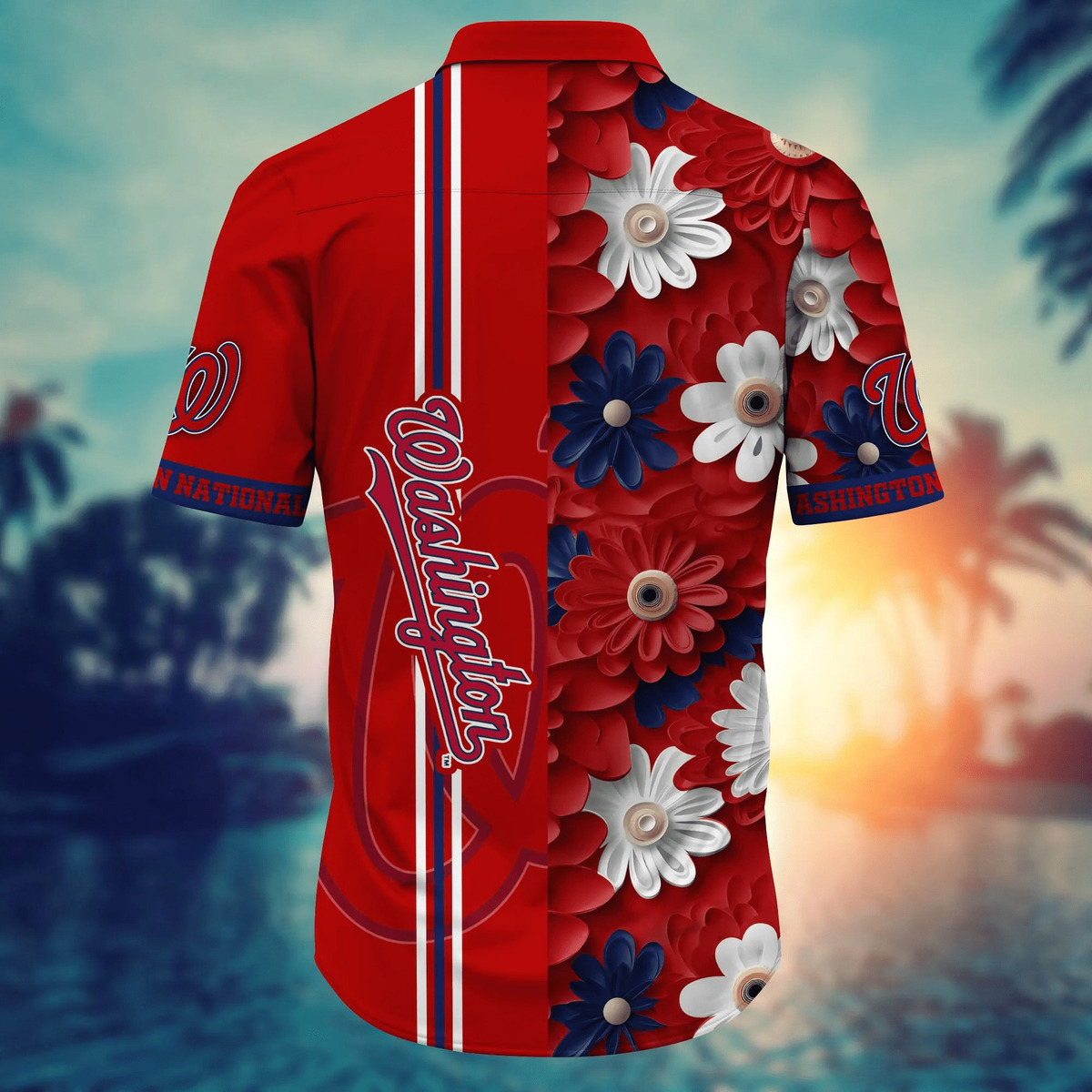 Red Aloha MLB Washington Nationals Hawaiian Shirt Abstract Flower Beach Lovers Gift