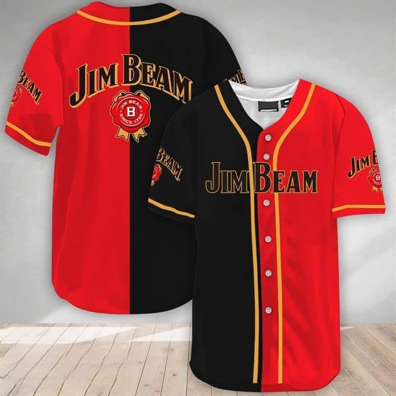 Black And Red Split Jim Beam Baseball Jersey Gift For Whiskey Lovers