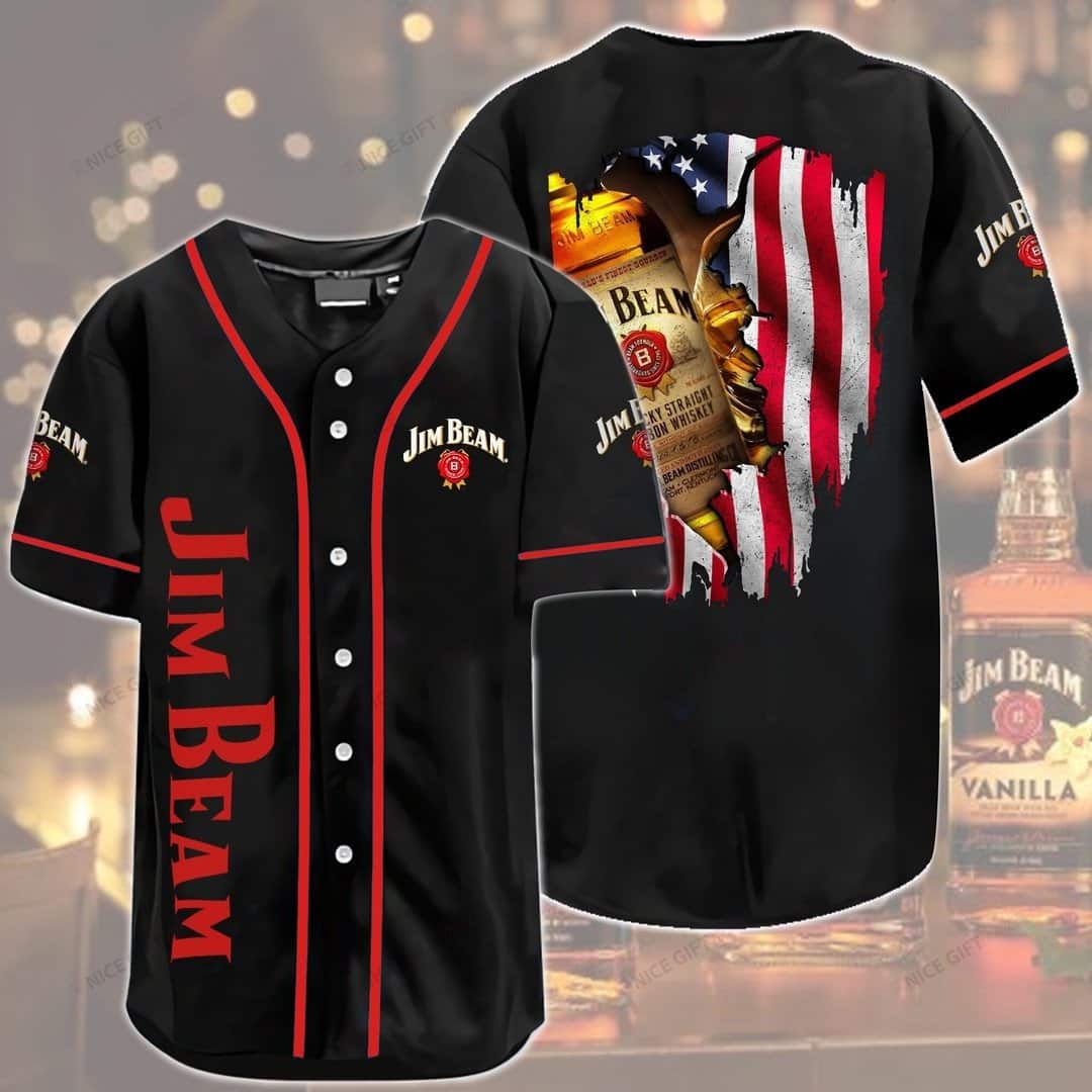 Black Jim Beam Baseball Jersey US Flag Gift For Whiskey Lovers