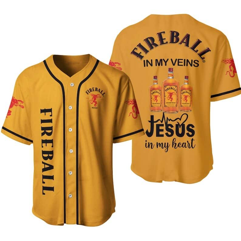Fireball Baseball Jersey In My Veins Jesus In My Heart Gift For Whisky Lovers