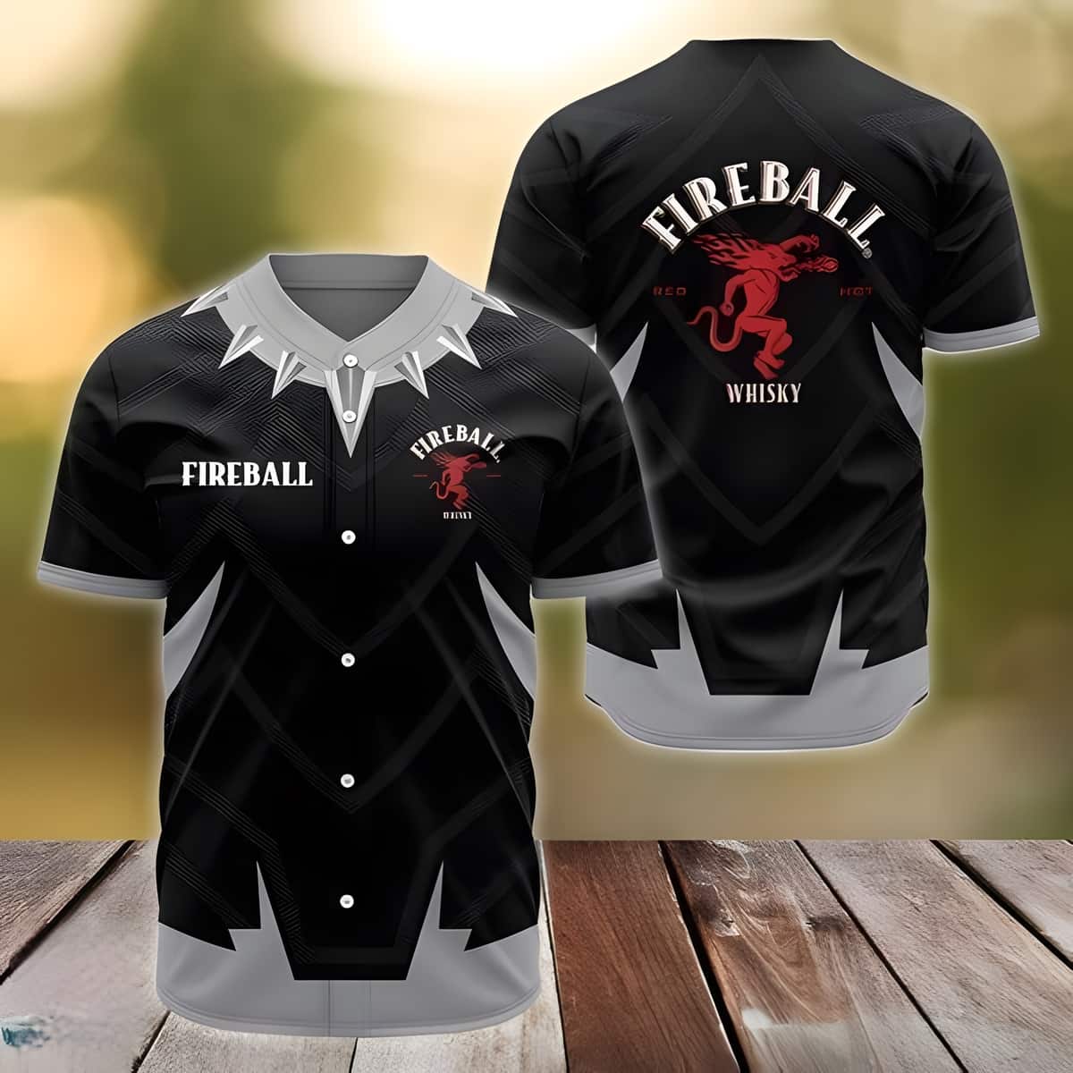 Fireball Baseball Jersey Black Panther Gift For Whisky Lovers