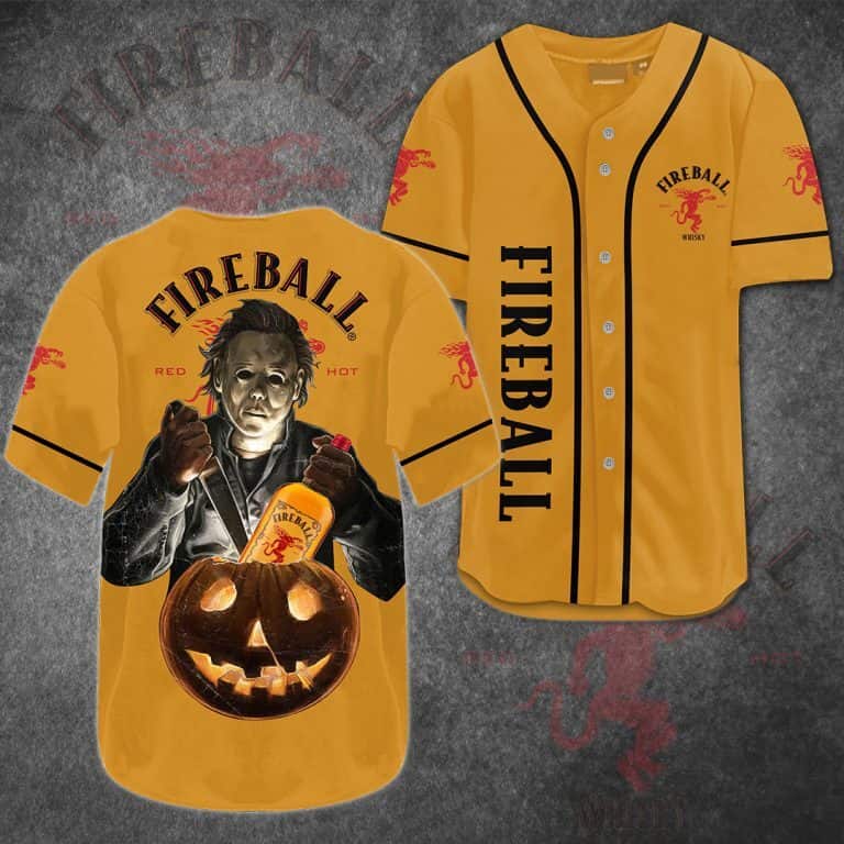 Halloween Fireball Baseball Jersey Michael Myers Jack O' Lantern Gift For Whisky Lovers