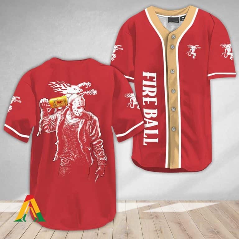 Red Fireball Baseball Jersey Jason Voorhees Friday The 13th Gift For Whisky Lovers