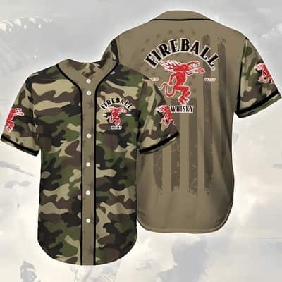 Camouflage Green Brown Fireball Baseball Jersey Gift For Sporty Lovers