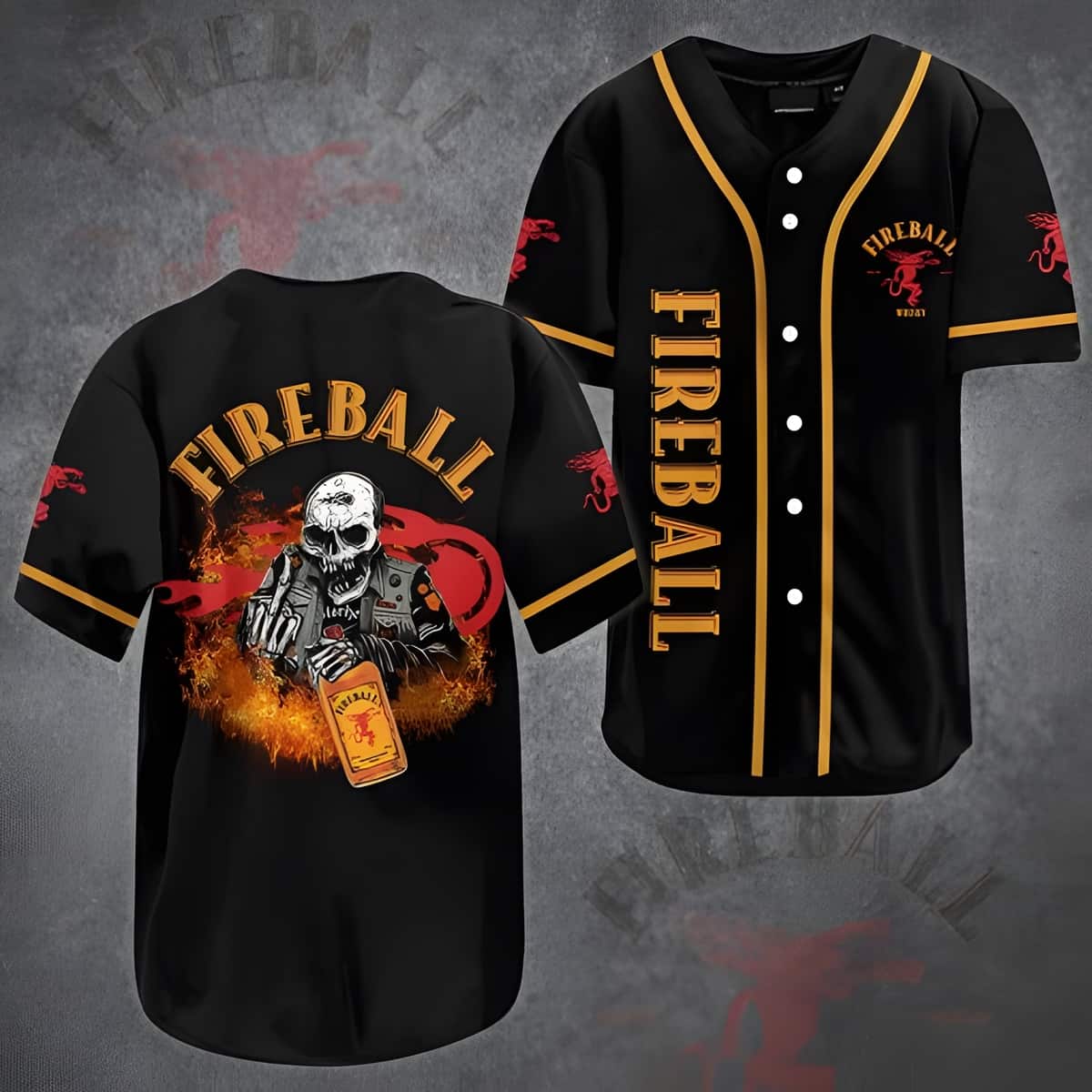 Fireball Baseball Jersey With Cool Skeleton Gift For Whisky Lovers