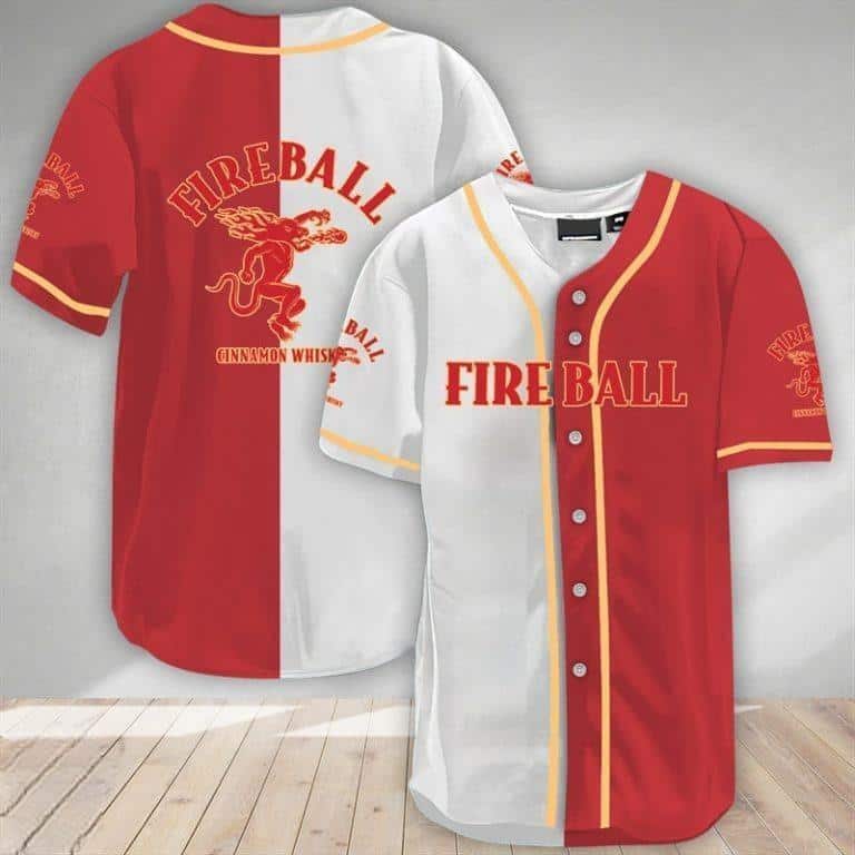 White And Red Split Fireball Baseball Jersey Gift For Sports Lovers