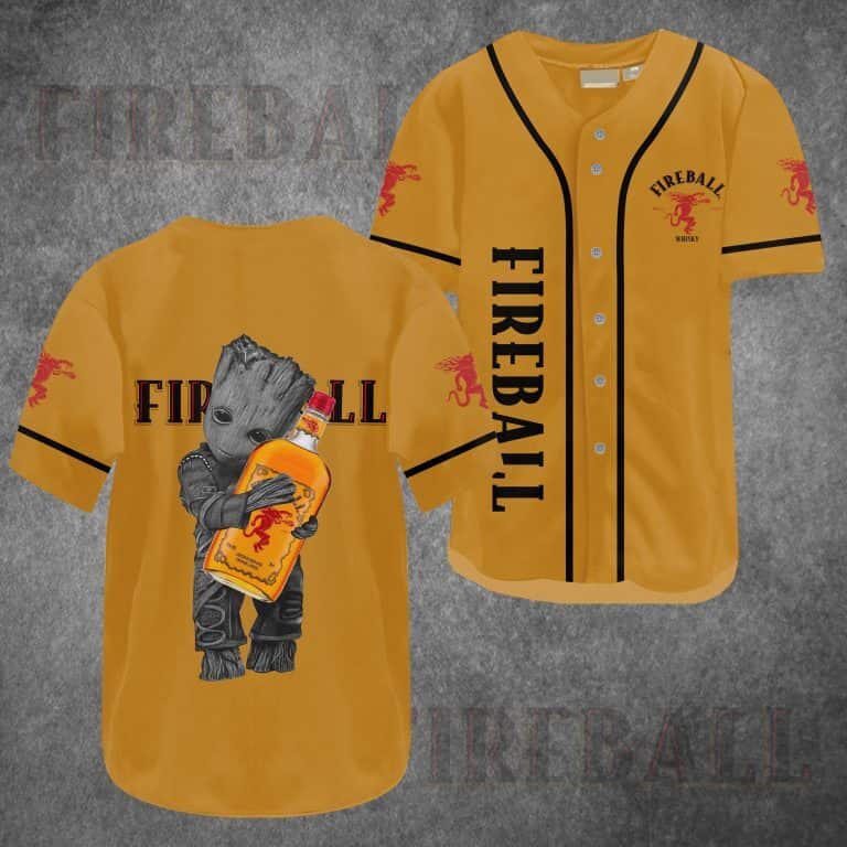 Fireball Baseball Jersey Cute Baby Groot Sports Gift For Whisky Lovers
