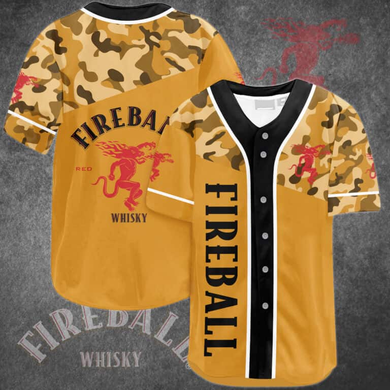 Camouflage Fireball Baseball Jersey Gift For Whisky Lovers