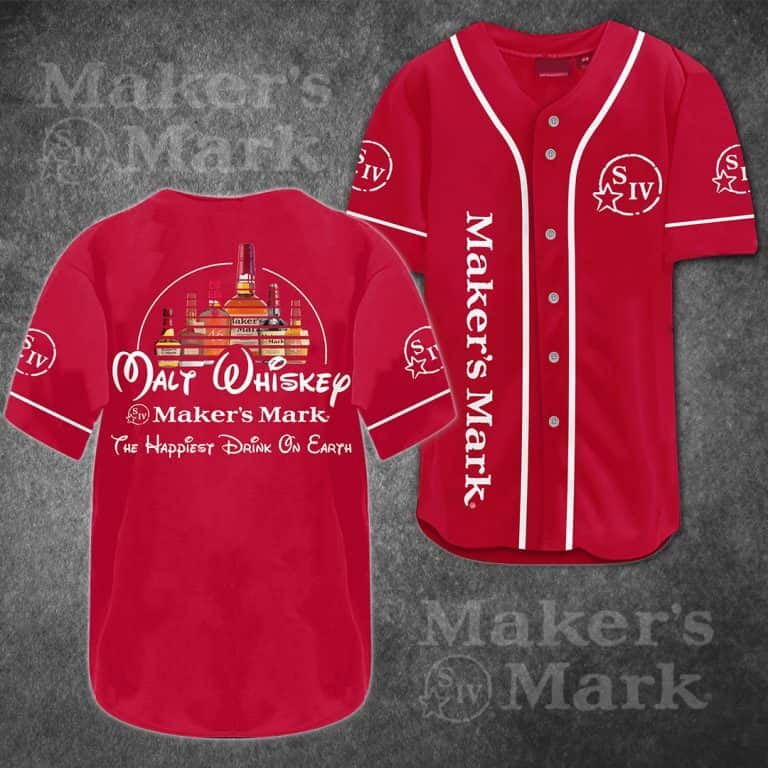 Red Maker's Mark Baseball Jersey Malt Whiskey The Happiest Drink On Earth Gift For Whiskey Lovers