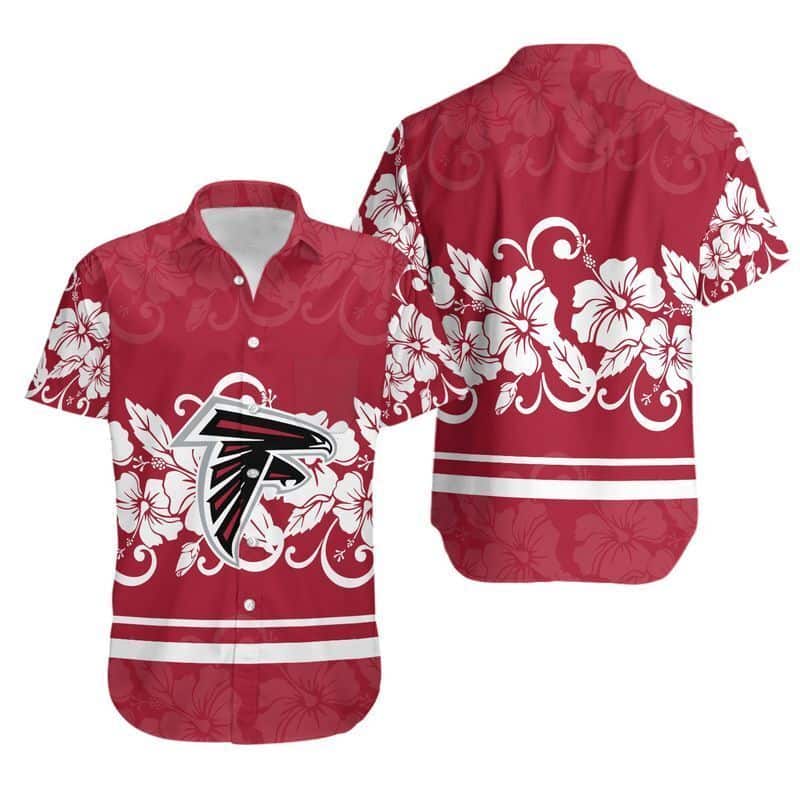 NFL Atlanta Falcons Hawaiian Shirt White Hibiscus Flowers Beach Lovers Gift