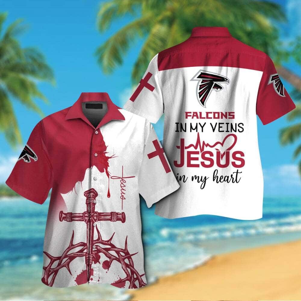NFL Atlanta Falcons In My Veins Hawaiian Shirt Jesus In My Heart Gift For Sport Lovers