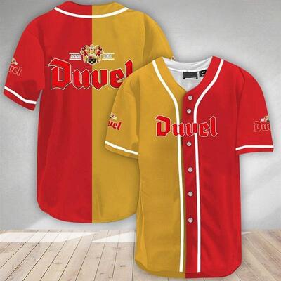 Yellow And Red Split Duvel Baseball Jersey Gift For Beer Drinkers