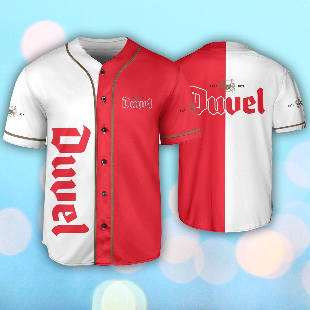 White And Red Split Duvel Baseball Jersey Gift For Sporty Friends