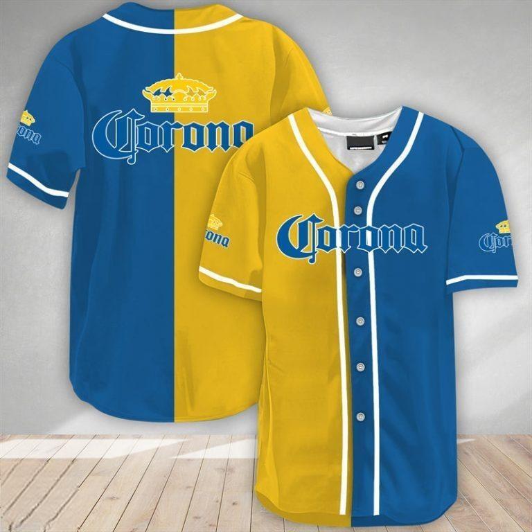Yellow And Blue Split Corona Extra Baseball Jersey Beer Drinkers Gift