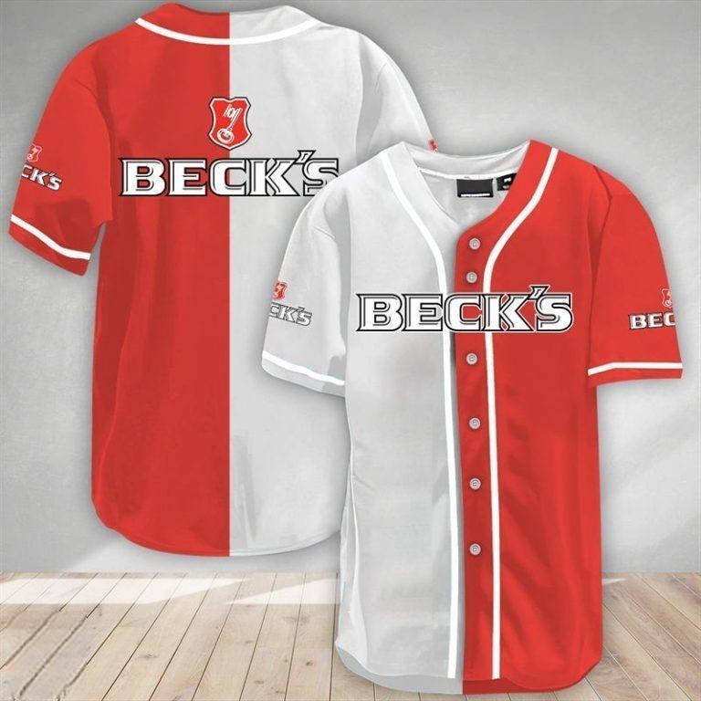 White And Red Split Beck’s Baseball Jersey Gift For Sporty Boyfriend