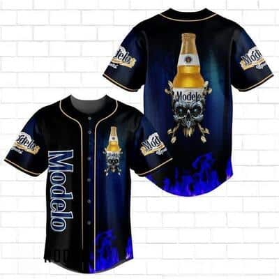 Modelo Baseball Jersey With Skull And Blue Fire Gift For Sporty Friends