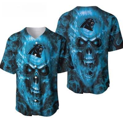NFL Carolina Panthers Baseball Jersey Blue Skull In Flame And Smoke Gift For Fans