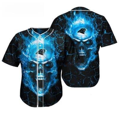 NFL Carolina Panthers Baseball Jersey Skull In Flame Horror Gift For Sporty Fans