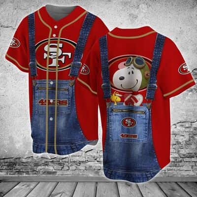 Cool San Francisco 49ers Baseball Jersey Print Denim Overalls Snoopy Gift For NFL Fans