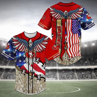 San Francisco 49ers Baseball Jersey USA Flag And Eagle Gift For Sports Fans
