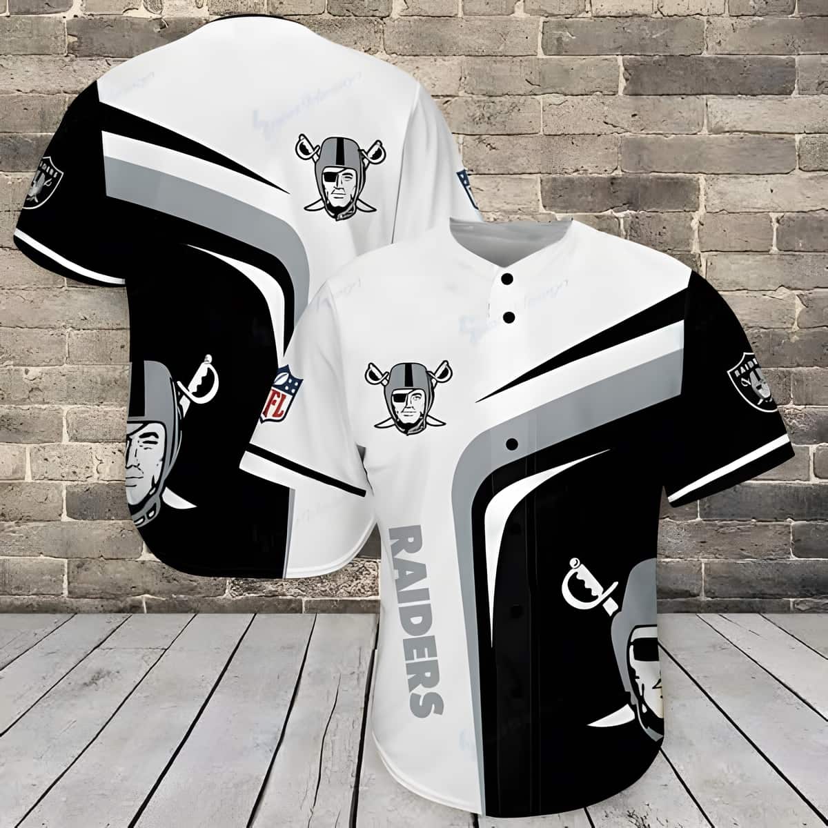 White And Black Las Vegas Raiders Baseball Jersey Gift For NFL Fans