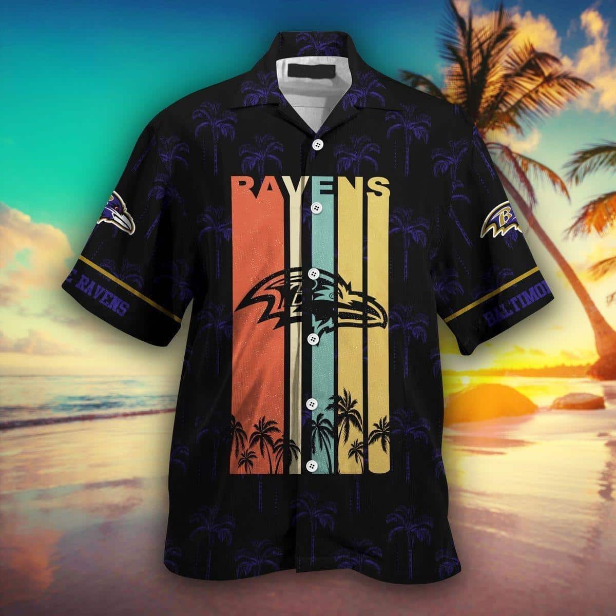 Vintage NFL Baltimore Ravens Hawaiian Shirt Colorful Team Name Gift For Dad From Daughter
