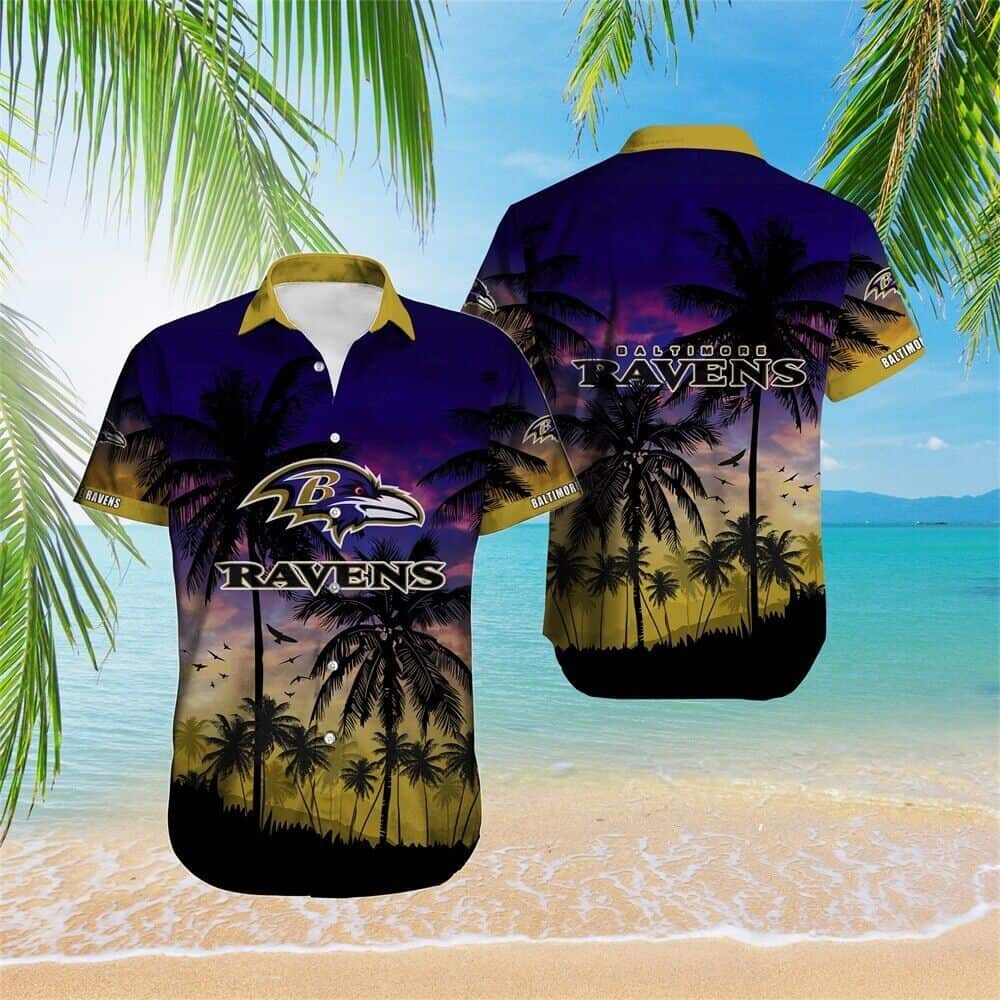 NFL Baltimore Ravens Hawaiian Shirt Vintage Aloha Sunset Gift For New Dad