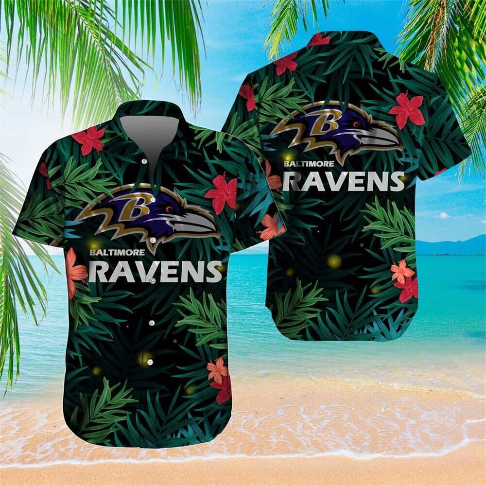 Stylish NFL Baltimore Ravens Hawaiian Shirt Green Tropical Forest Gift For Father-In-Law