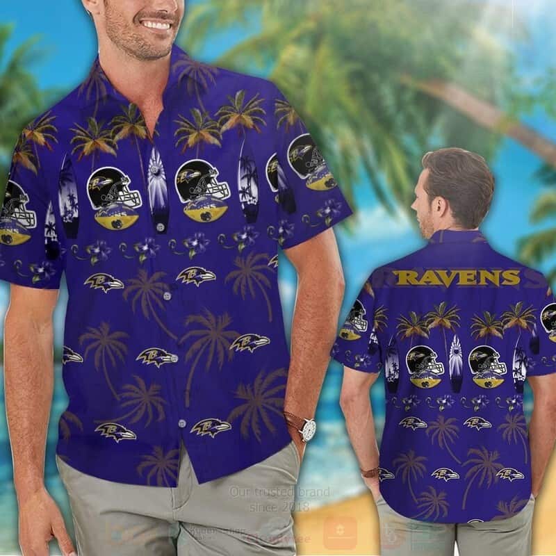 Vintage Aloha NFL Baltimore Ravens Hawaiian Shirt Palm Trees Best Gift For New Dad