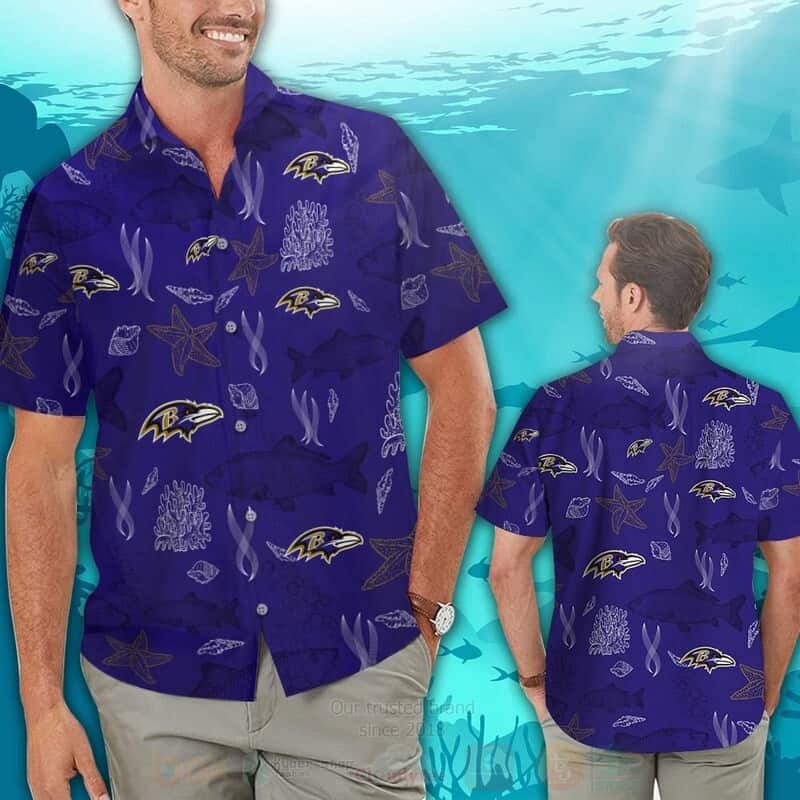 NFL Baltimore Ravens Hawaiian Shirt Marine Life Gift For Father-In-Law