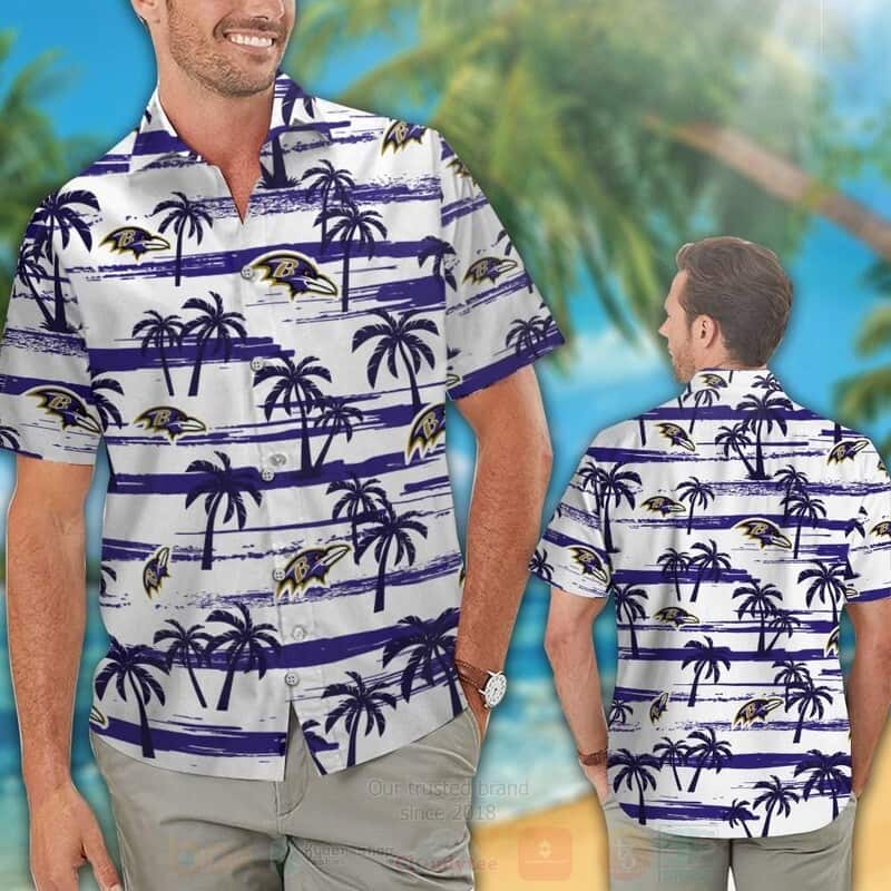 Retro NFL Baltimore Ravens Hawaiian Shirt Palm Forest Gift For Dad From Daughter