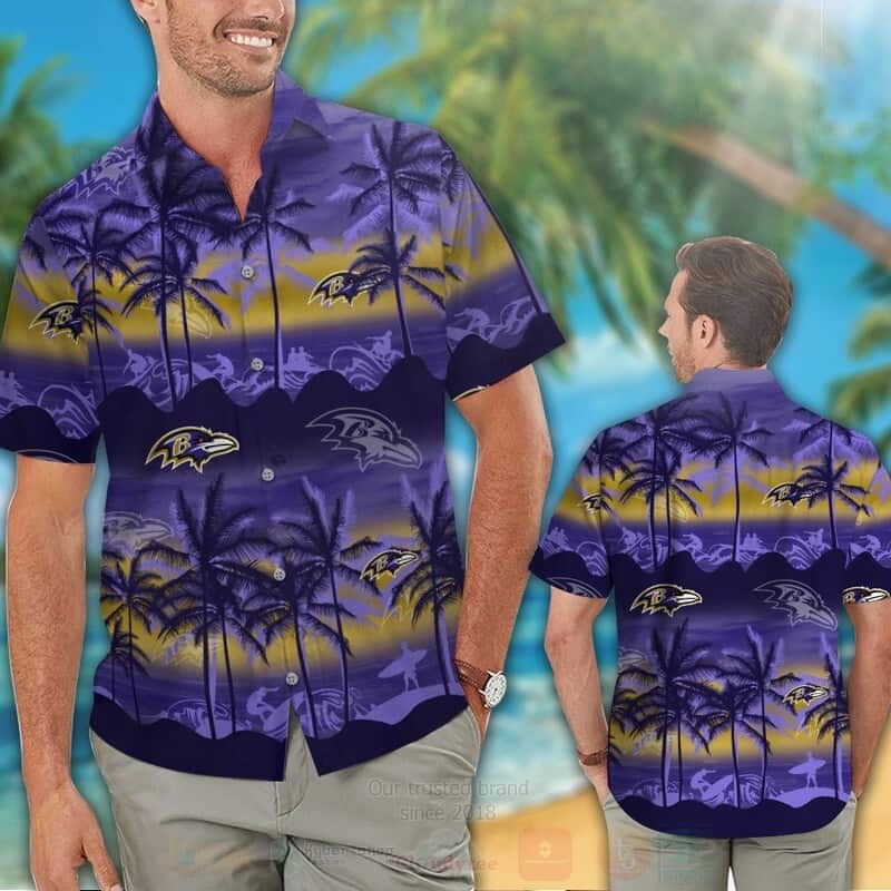 Vintage NFL Baltimore Ravens Hawaiian Shirt Sunset Aloha Cool Gift For Dad