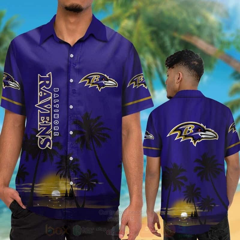Vintage Aloha NFL Baltimore Ravens Hawaiian Shirt Sunset Scenery Gift For Cool Dad