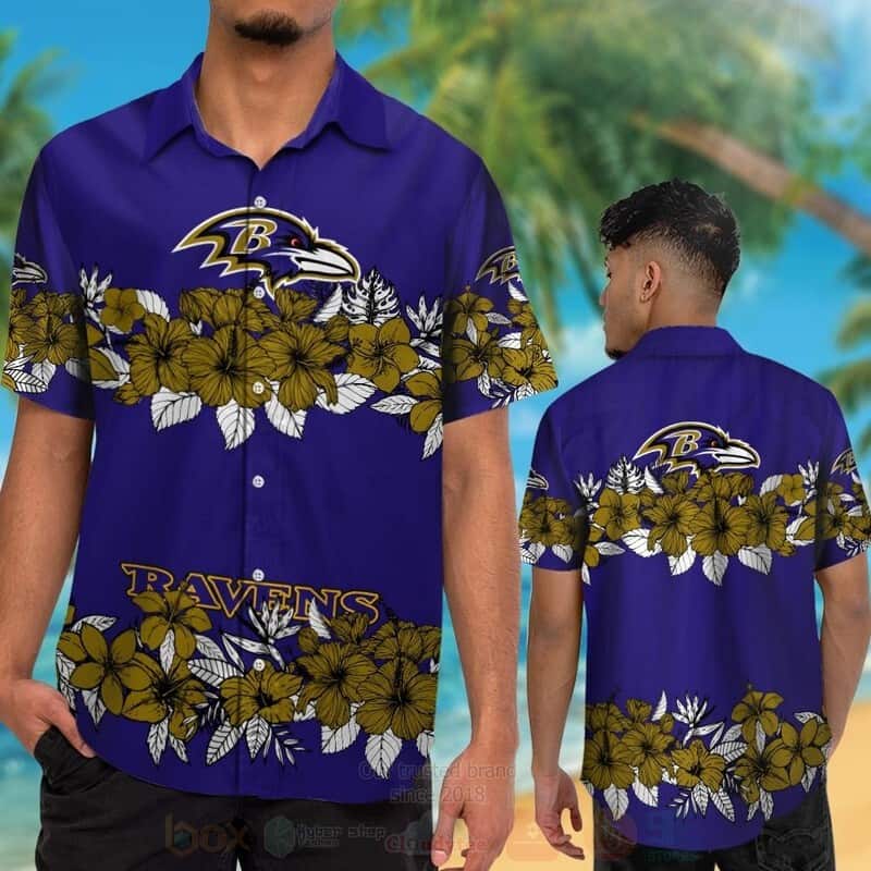 NFL Baltimore Ravens Hawaiian Shirt Hibiscus Flowers Gift For Dad Who Wants Nothing