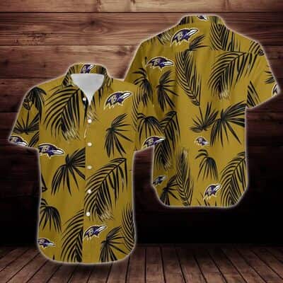 Yellow NFL Baltimore Ravens Hawaiian Shirt Palm Leaves Gift For Dad Who Wants Nothing