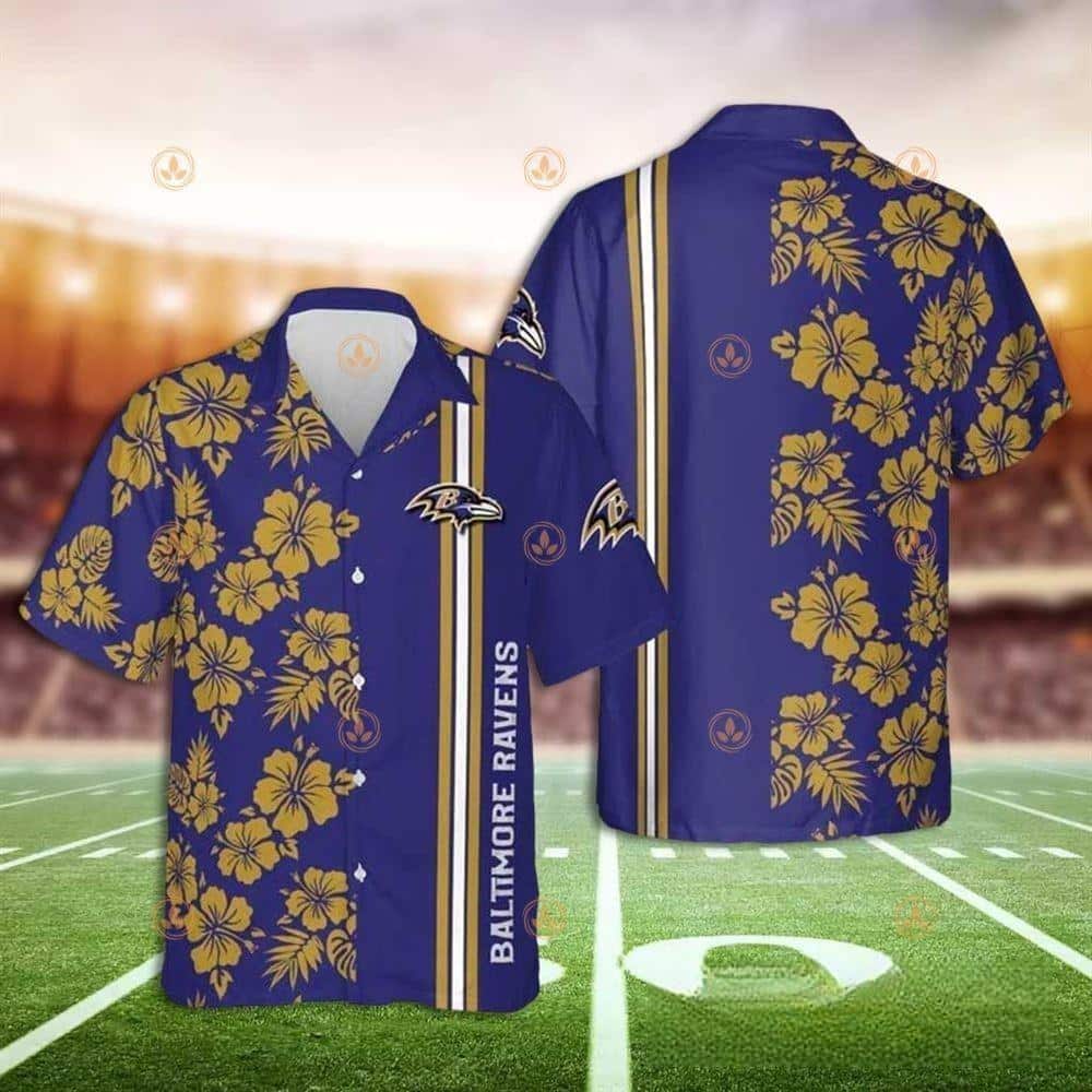 Stylish NFL Baltimore Ravens Hawaiian Shirt Hibiscus Flower Cool Gift For Dad