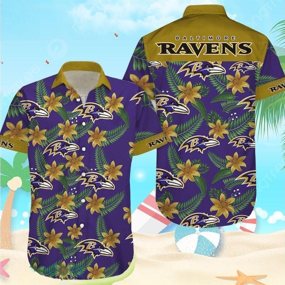NFL Baltimore Ravens Hawaiian Shirt Aloha Floweret Gift For New Grandpa