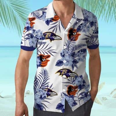NFL Baltimore Ravens Hawaiian Shirt Flora And Team Logo Gift For Boyfriend