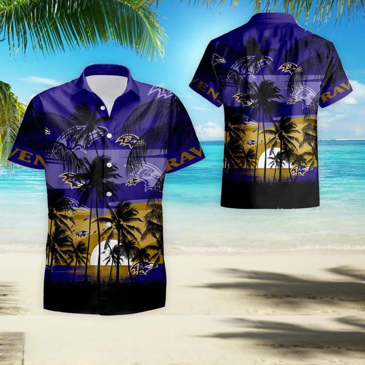 Vintage NFL Baltimore Ravens Hawaiian Shirt Aloha Sunset Scenery Gift For Beach Lovers