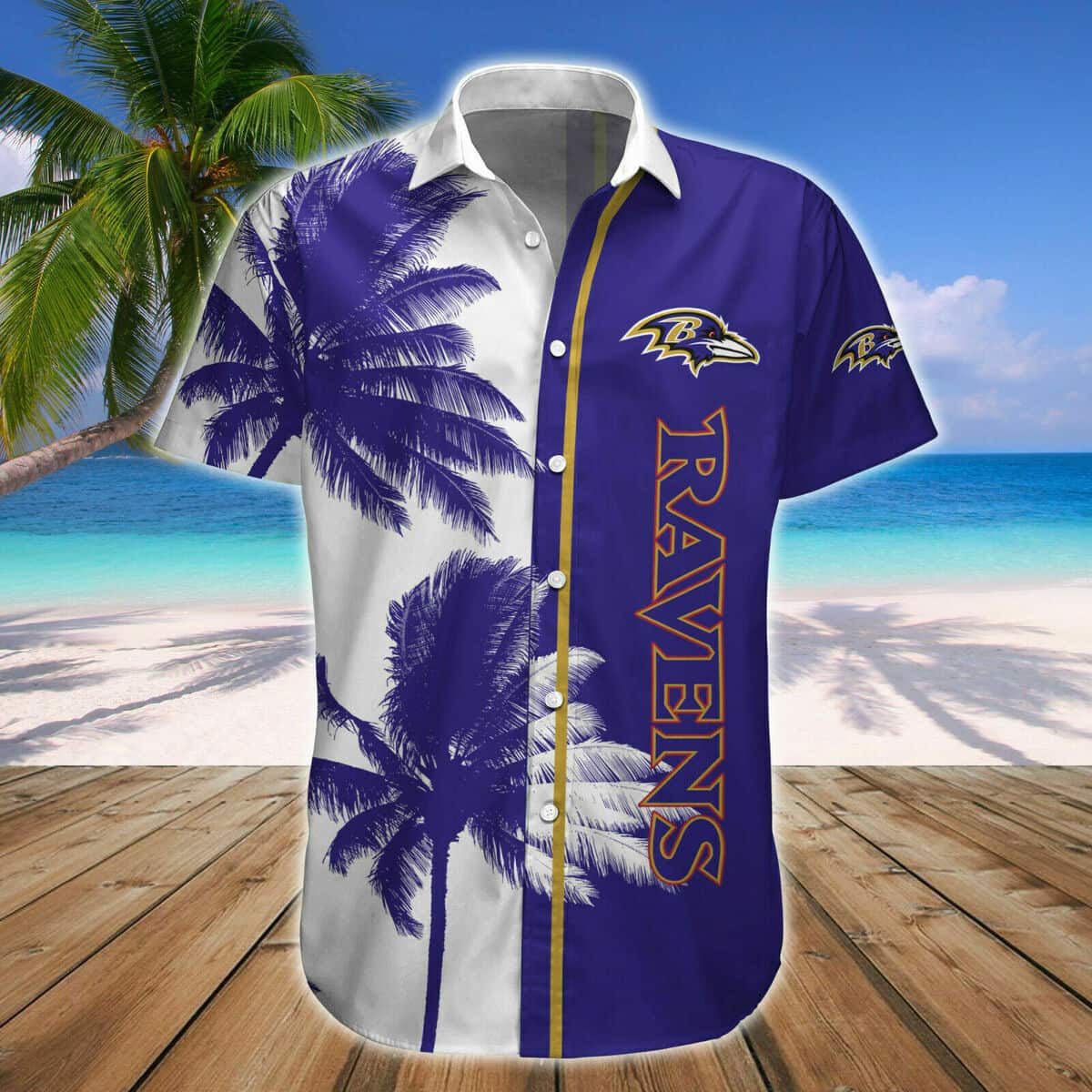 Vintage NFL Baltimore Ravens Hawaiian Shirt Palm Leaves Best Family Gift